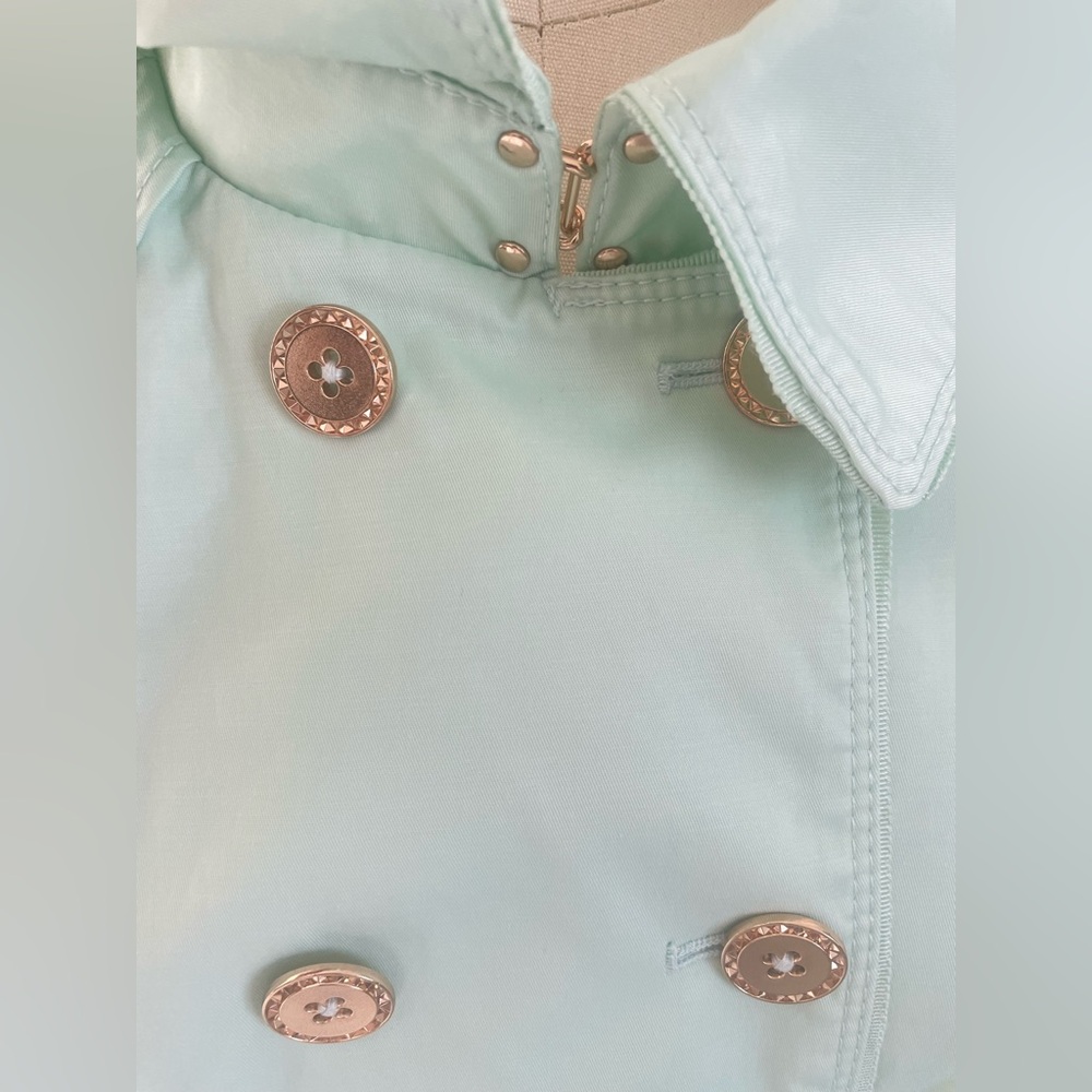 White House black market long sleeve double breasted ruffle, mint jacket. - Picture 8 of 16